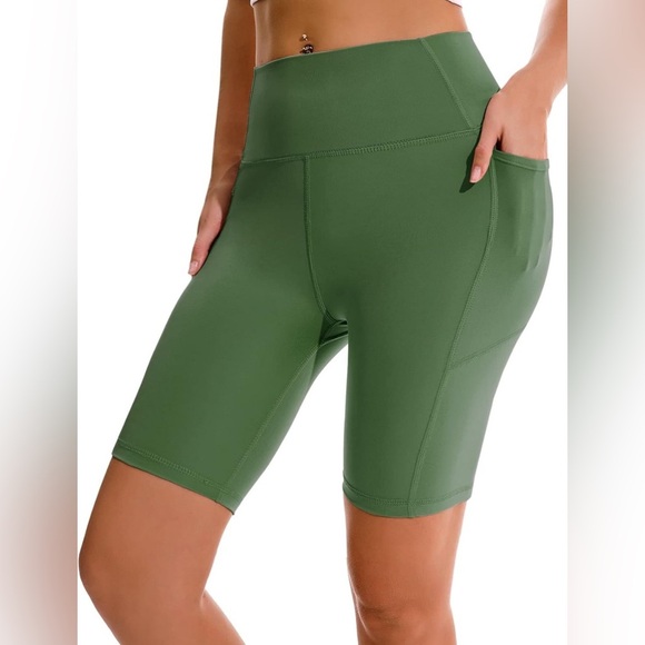 Apexup Other - Apexup High Waist, Spandex Yoga Shorts w/Side Pockets-Size Small-Olive Green